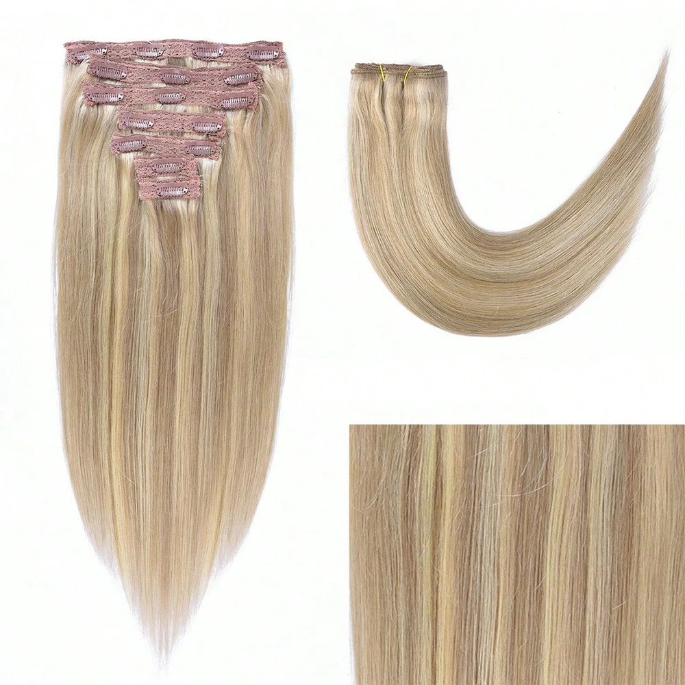 Straight Clip In Hair Extension Human Hair Ombre Color 100% Human Hair Extensions Double Weft 105g 7Pcs 16 Hair Clips For Woman