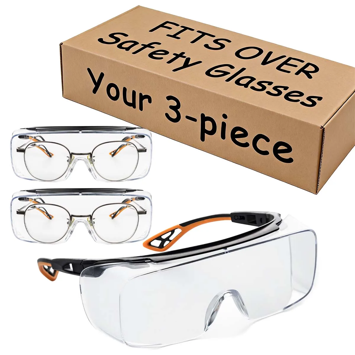 

3 шт. HM6 регулируемые защитные очки с противотуманными и устойчивыми к царапинам линзами, боковая защита, сертифицированные ANSI Z87.1 поверх очков