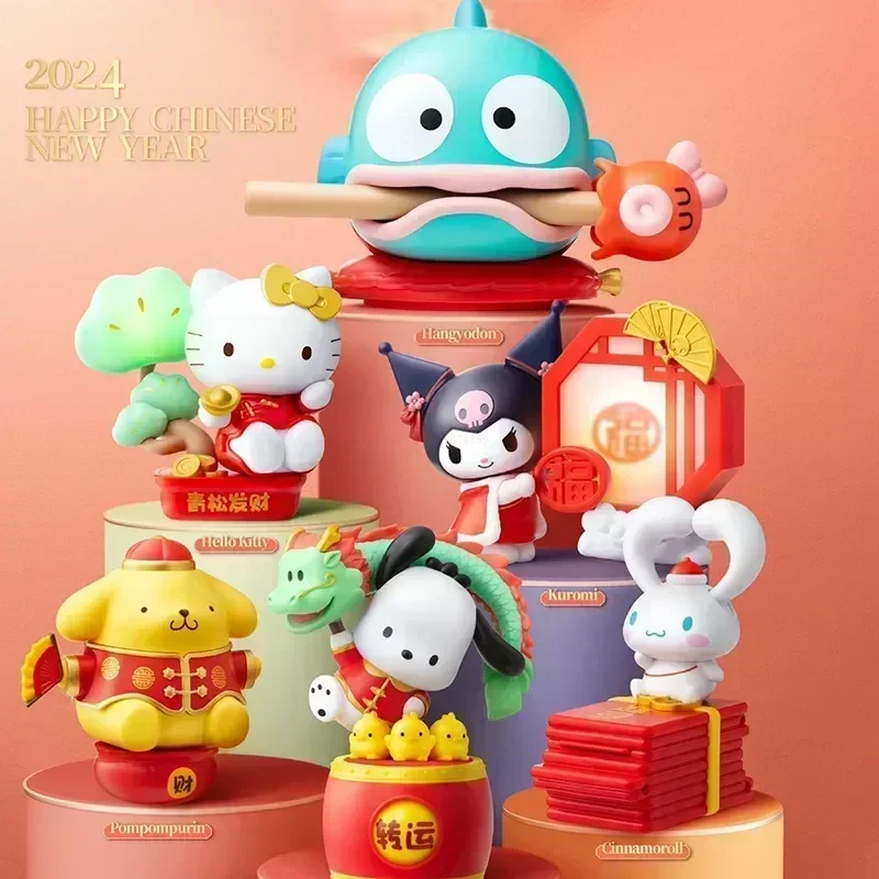 Miniso New Sanrio Blind Box Kuromi New Year Series Lucky Mystery Box Anime Figure Model Collection Decoration Toy Kids Gift