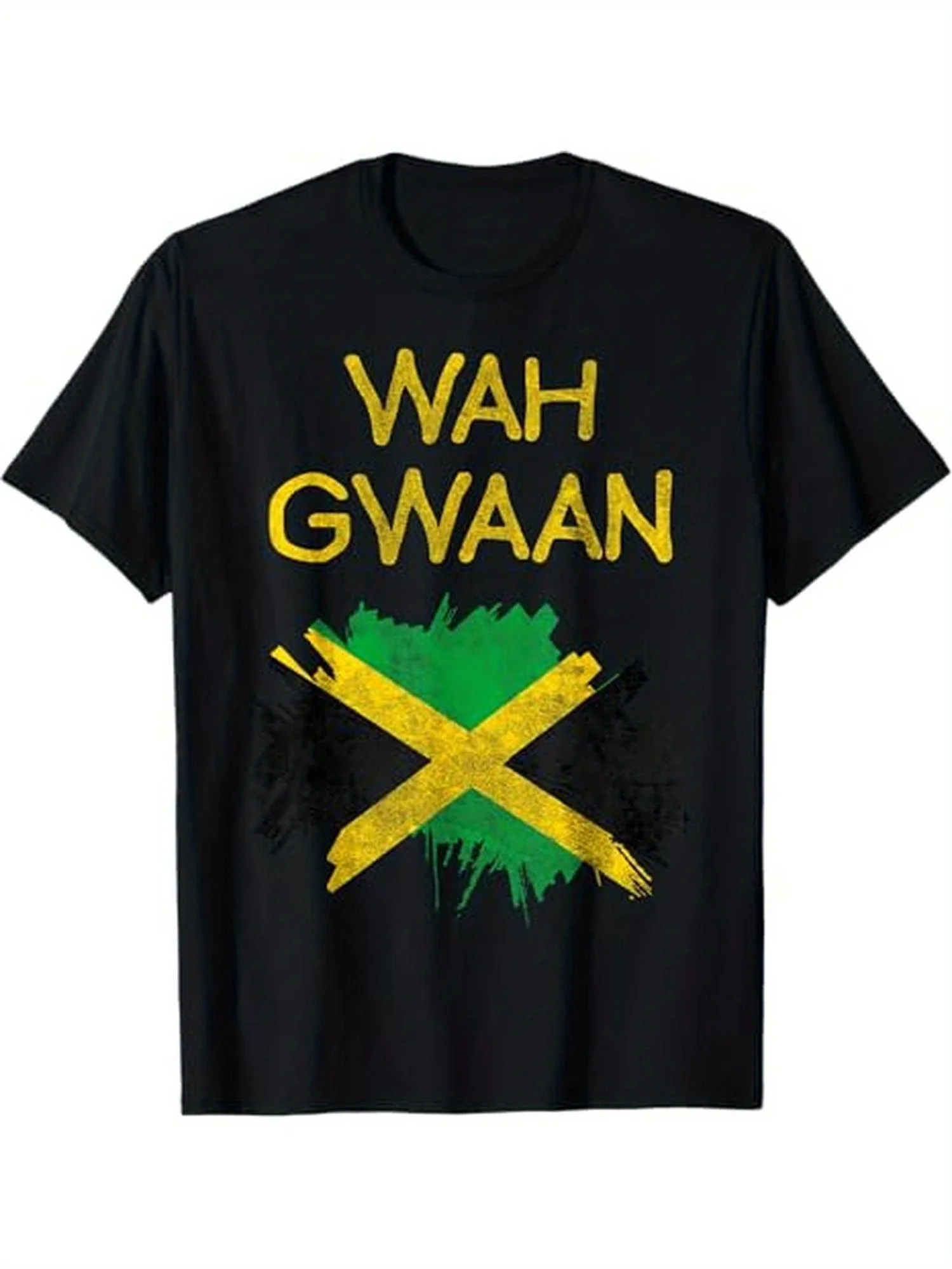 

[Lightweight] Wah Gwaan Jamaica Flag-Inspired T-Shirt - 100% Cotton, Reggae Pride, Short Sleeve, Round Neck