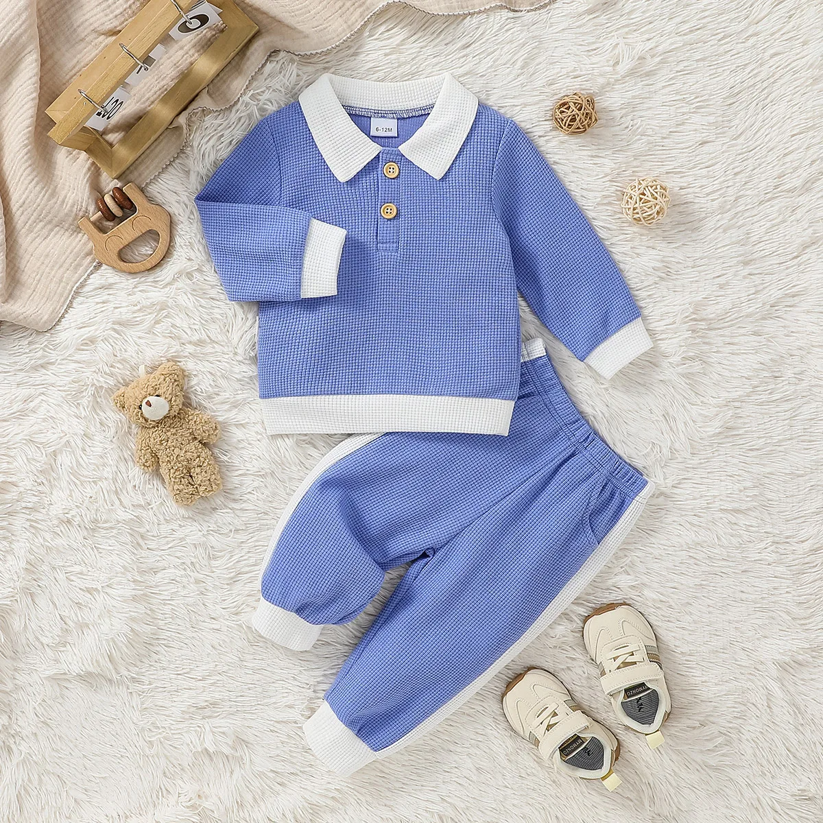2024 kleinkind Baby Junge 2 Stücke Trainingsanzüge Casual Langarm Kragen Sweatshirt Mit Knopf Lange Hosen Set Kinder Baumwolle