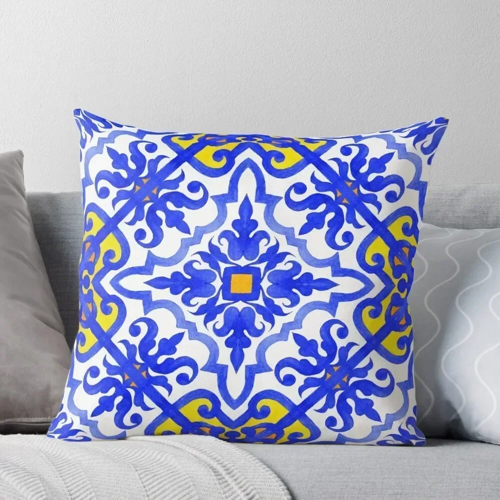 Portuguese azulejo tiles. Blue and white gorgeous seamless patterns. Throw Pillow Custom Cushion Photo pillow