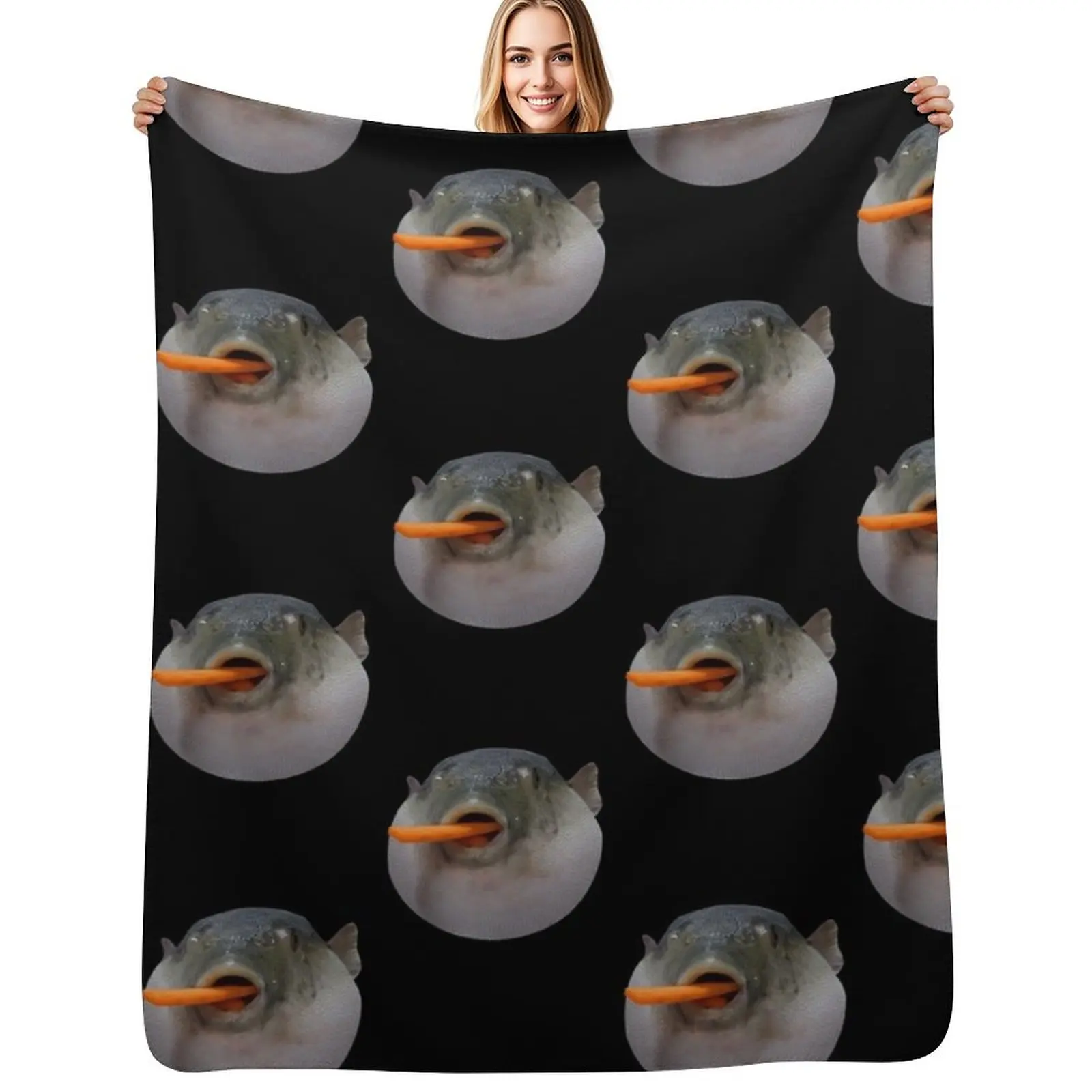 

Puffer fish Meme Throw Blanket Lightweight Warm Blanket for Indoor Outdoor Use