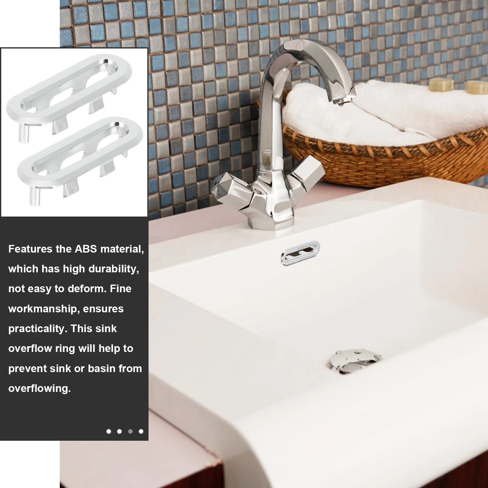 10Pcs Oval Sink Overflow Covers Plastic Basin Overflow Rings Easy Install Trim Drain Cover Replacement Accessories