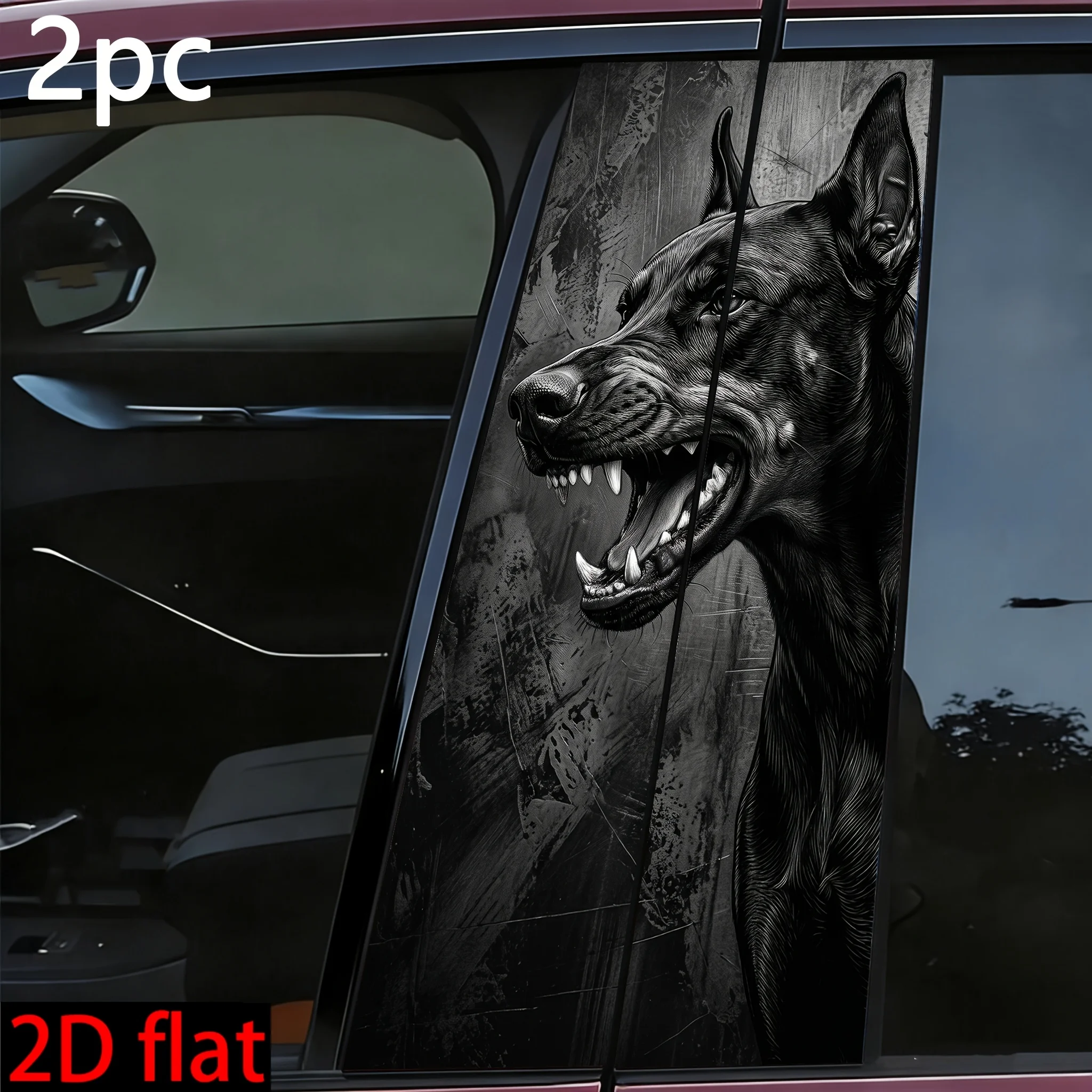 2 pieces/sheet, fierce Doberman car B-pillar sticker, waterproof vinyl dark and old beast art car sticker, domineering cool wind