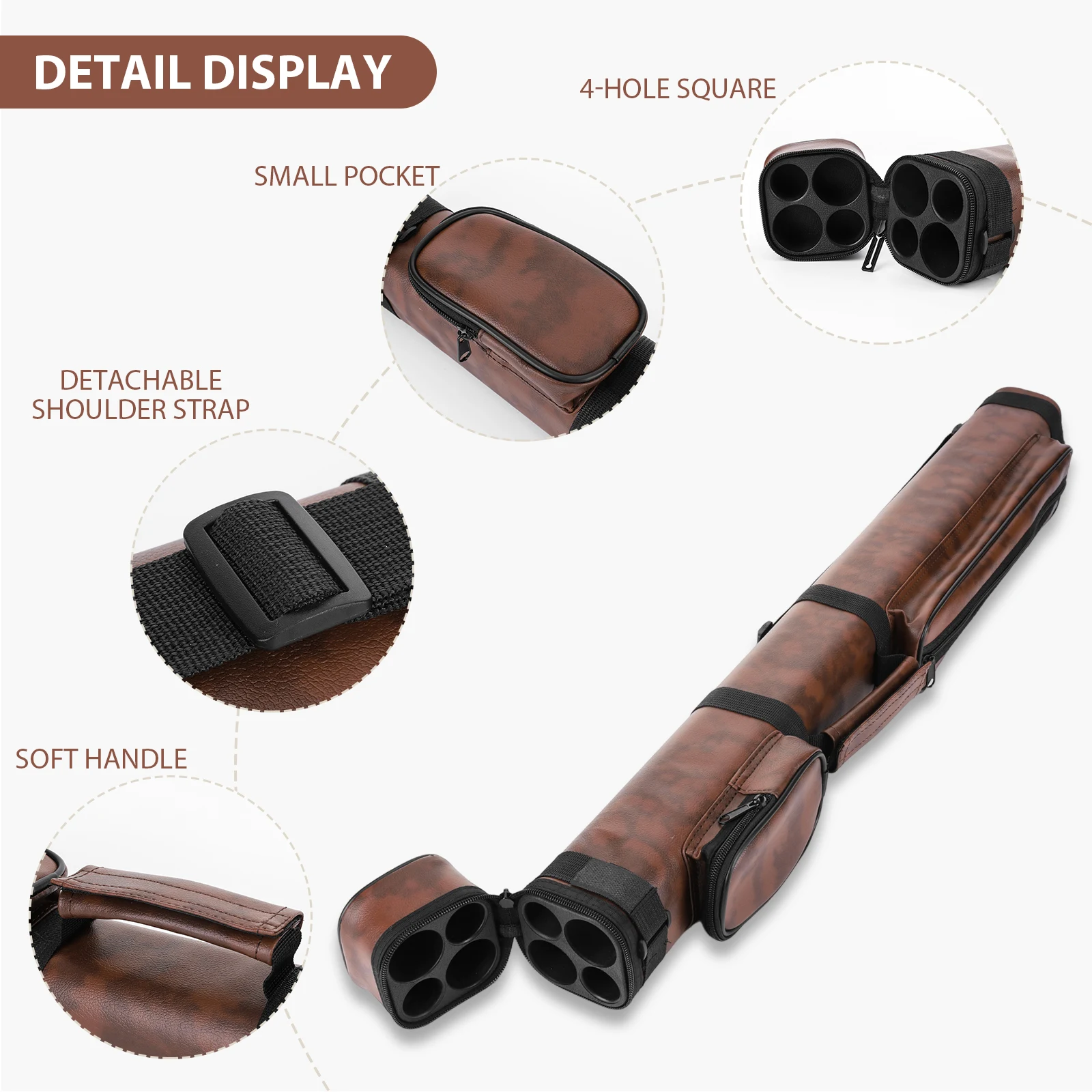 

Square Four-Hole Billiard Pool Cue Case Leather Billiard Rod Bucket with Pockets Billiard Stick Carrying Case Billiard Supplies