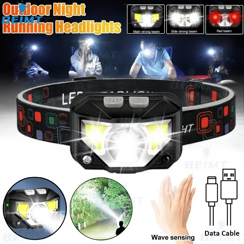 

XPE+COB LED Headlamp 8 Modes Handfress Motion Sensor Headlight USB Rechargeable Head Flashlight Camping Fishing Head Torch