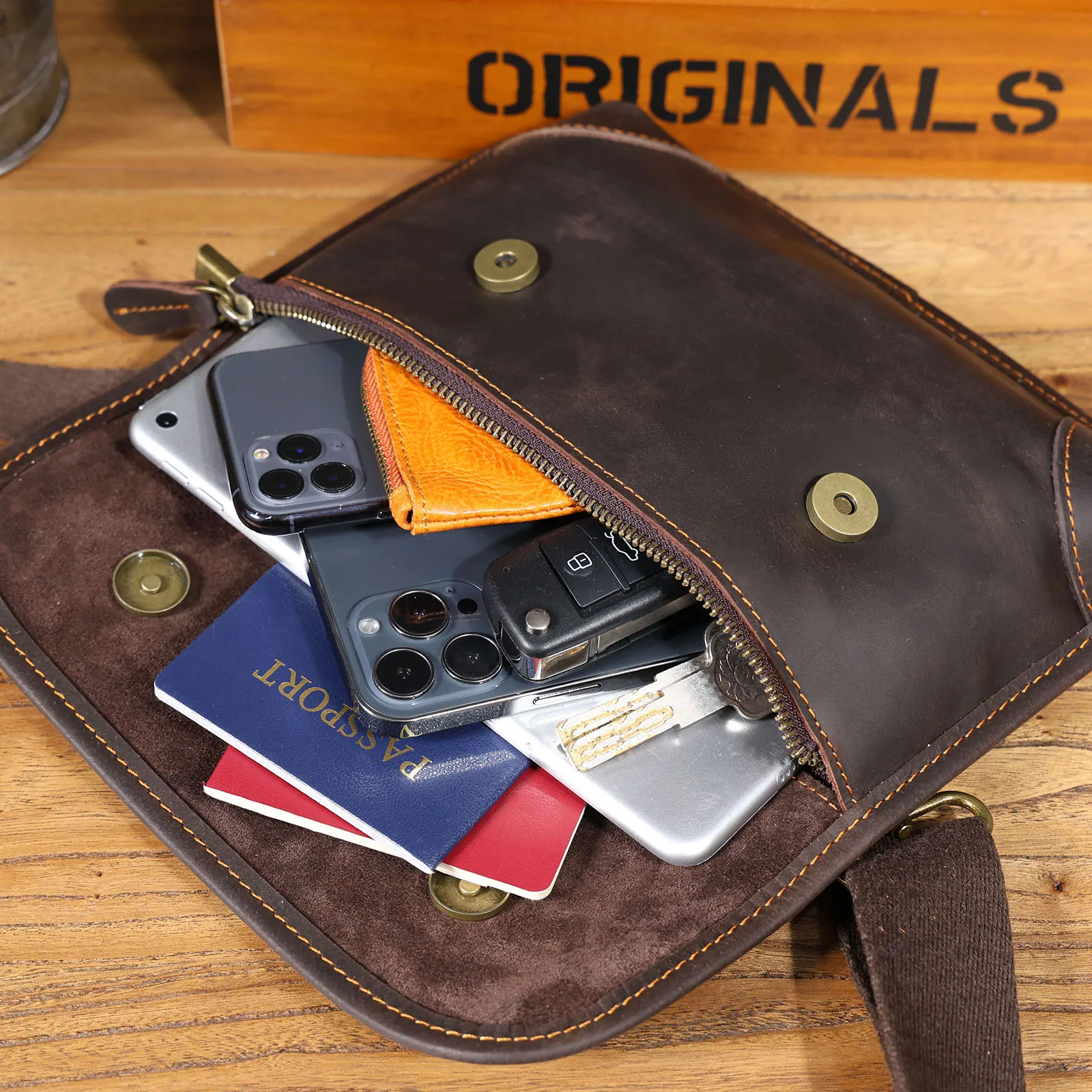 S. Arbeiter Echt leder Herren Umhängetasche, Umhängetaschen einfache Mode Rindsleder Tasche, Crazy-Horse Leder lässig Vintage-Stil – Detail 19