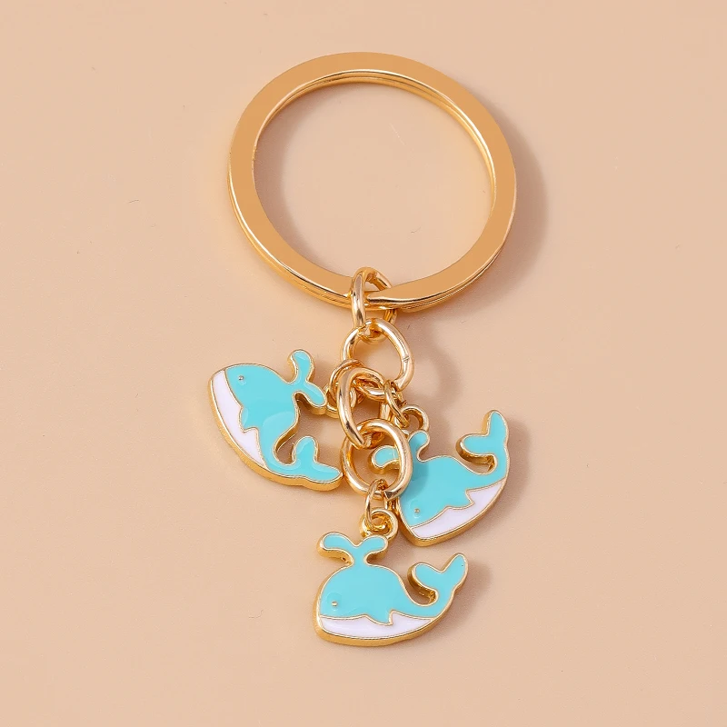 Cute Enamel Whale Keychain Marine Life Key Ring Pendants for Key Holder Women Girls Handbag Decor DIY Jewelry Gifts