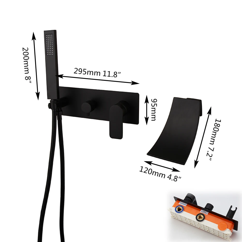 Imagem -02 - Yanksmart Preto Fosco Torneira do Banheiro Chuveiro de Chuva Mão Cachoeira Toque Mixer Banheira Torneiras Fixado na Parede da Bacia Água Conjunto