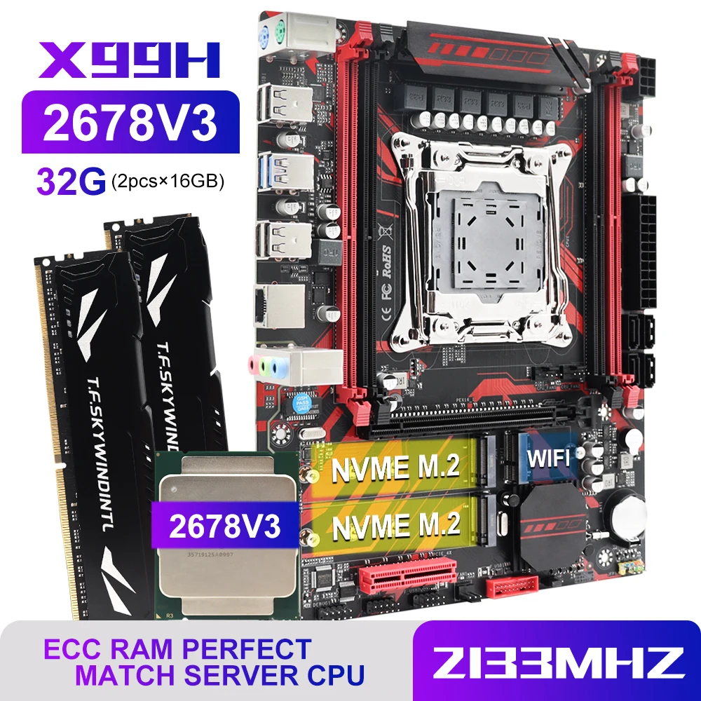 

X99-BD4 Motherboard Set Kit With Intel LGA2011-3 Xeon E5 2678 V3 CPU DDR4 32GB (2*16GB) 2133MHZ RAM Memory NVME M.2 SATA