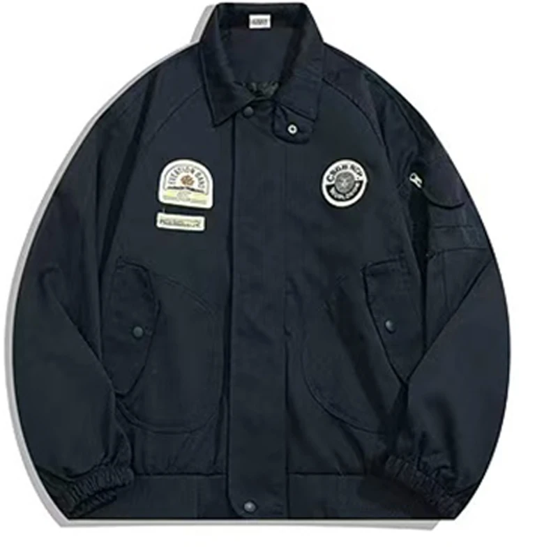 سترة طية صدر السترة لشارة ملابس العمل للرجال، أسود/أف وايت بلونين + زخارف شعار رقعة، مناسبة للارتداء اليومي في الربيع والخريف، أزياء عتيقة مع رقعات شارة كاجوال، إضافة مزيجًا فريدًا ومناسبًا مناسبًا لمسة مريحة وفضفاضًا #1