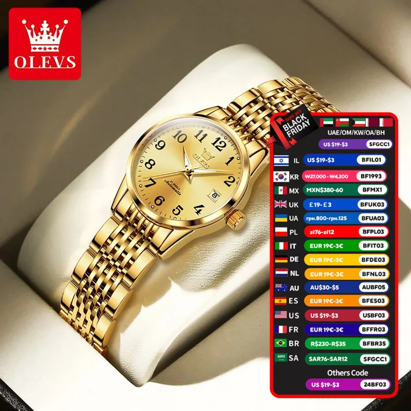 OLEVS-Montres en or pour femmes, montre automatique mécanique, robe, mode, cadeaux pour femmes, facile à lire, 600, 138