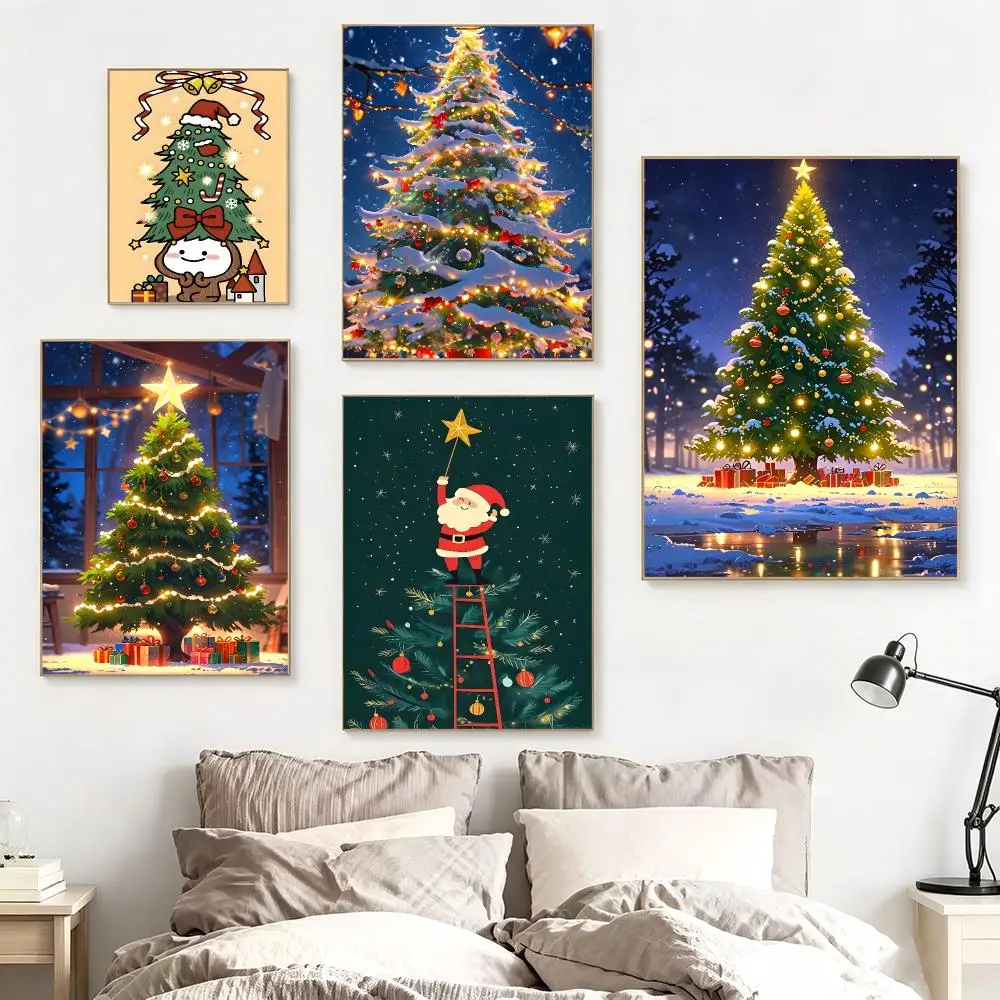 Winter Holiday Christmas tree Poster impermeable para el hogar sala de estar dormitorio bar decoracion estetica