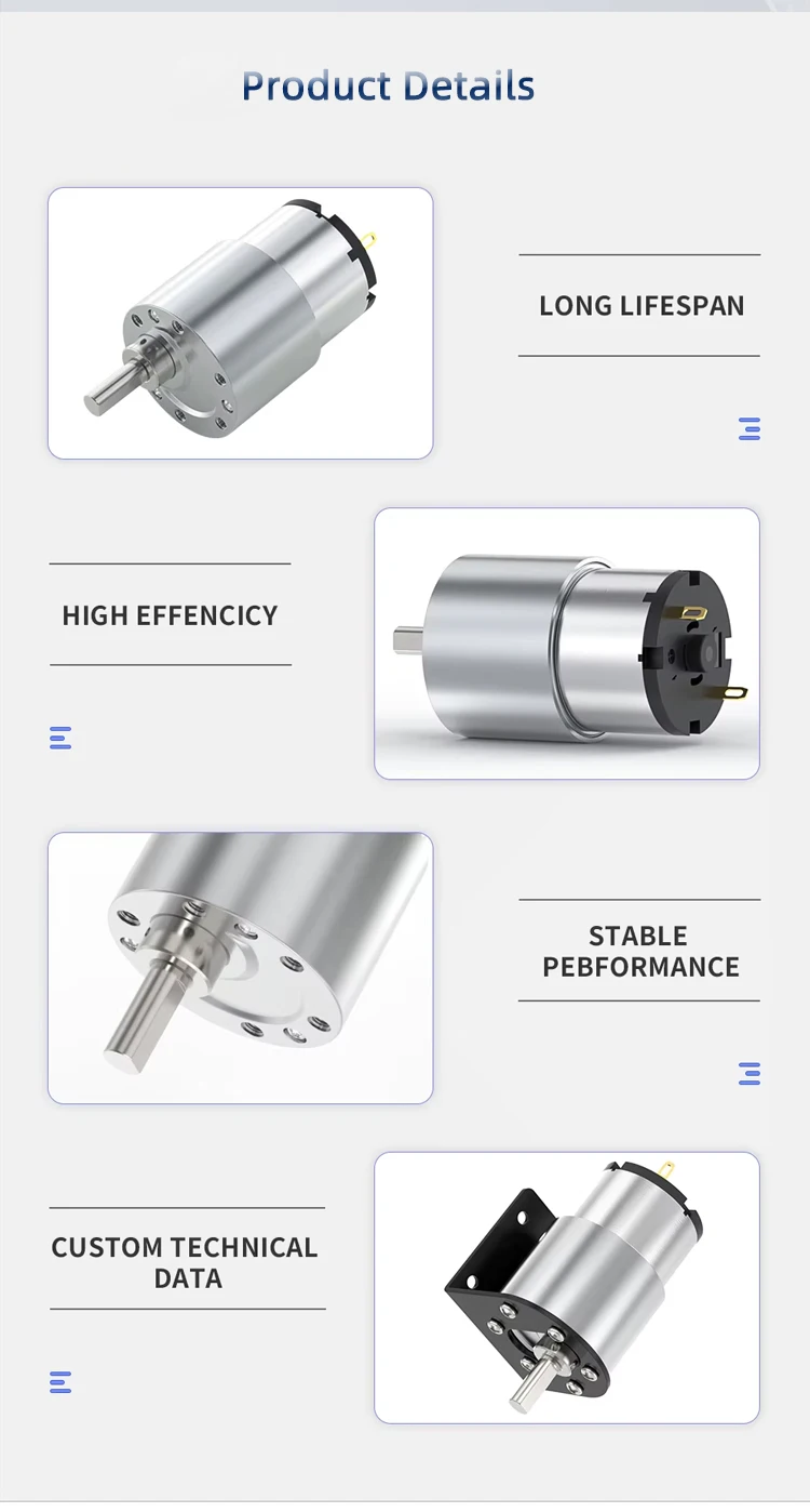 12V 24v 1000RPM 550RPM High Torque Electric Micro Speed Reduction Geared Motor Eccentric Output Shaft 37mm Diameter Gearbox