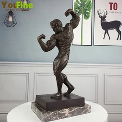 Famous Muscle Man Statue Bronze Muscle Man Sculpture With Marble Base Gym Ornament Statuette For Large Home Decor Handcrafts