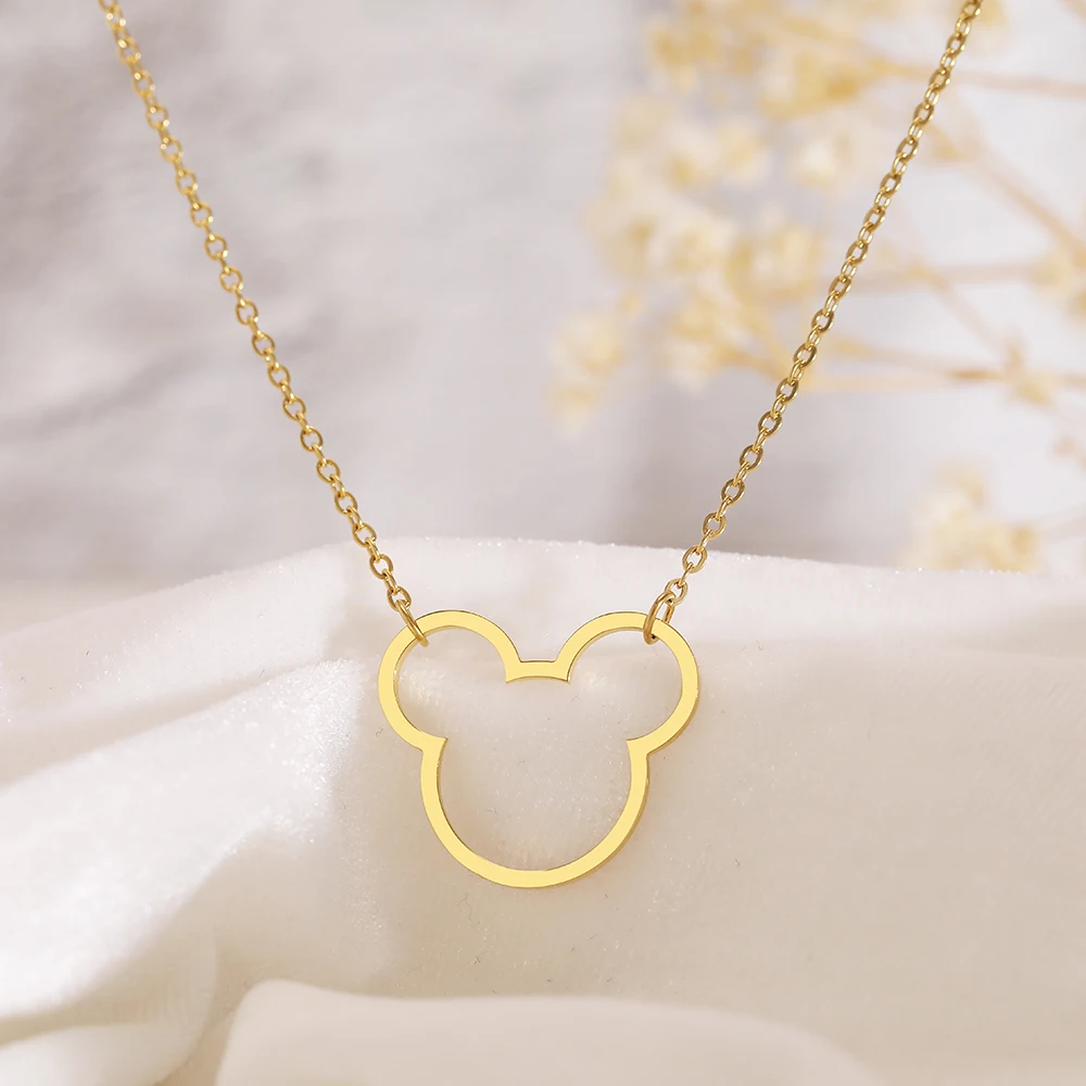 Stainless Steel Necklaces Cute Cartoon Mouse Pendants Chains Choker Fashion Necklace For Women Jewelry Party Childs Kids Gifts