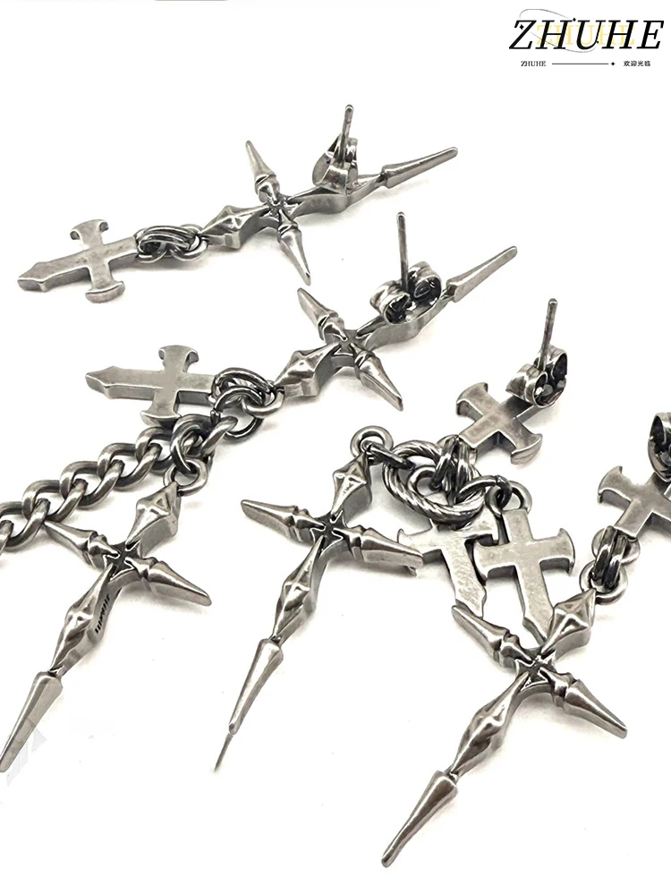 

Gothic Cross Chain Earrings, Fashionable Jewelry Accessories, Unisex Edgy Piece for Men and Women