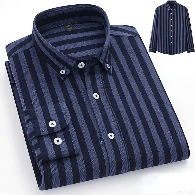 2024 New100% Pure Cotton Mens Oxford Striped Shirts Plaid Business Casual High Quality Long sleeve Shirt For Man Button Up Shirt