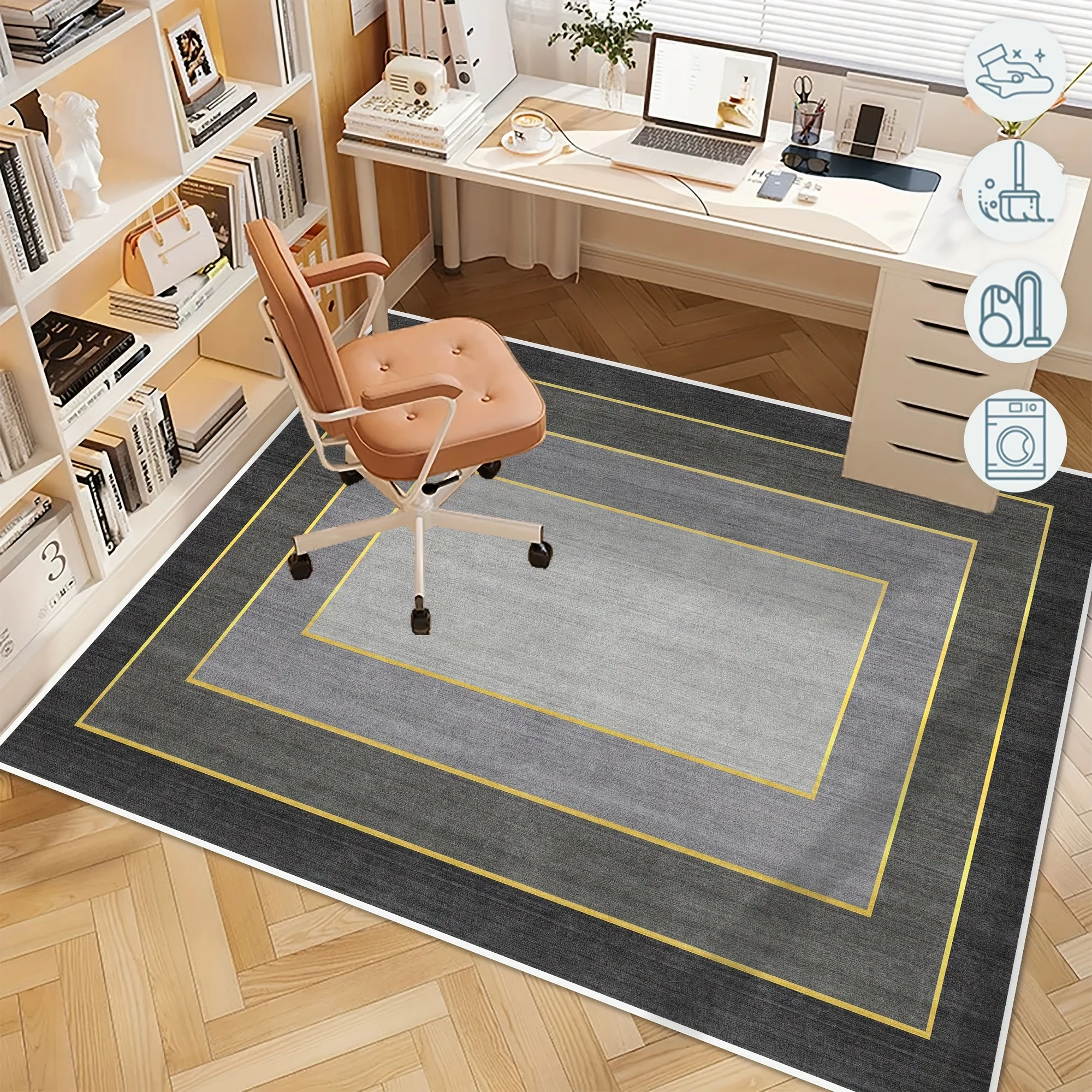 VIKAMA Light Luxury Geometric Simple Office Carpet, Anti-Slip And Waterproof Desk Floor Mat, Study Decoration Floor Mat Home