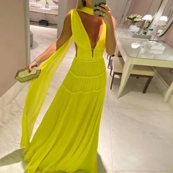 Ellafads Maxi Dress Women's 2024 Summer Fashion Solid Sleeveless Hollow V Neck Backless Loose Pleated Holiday Dresses Streetwear