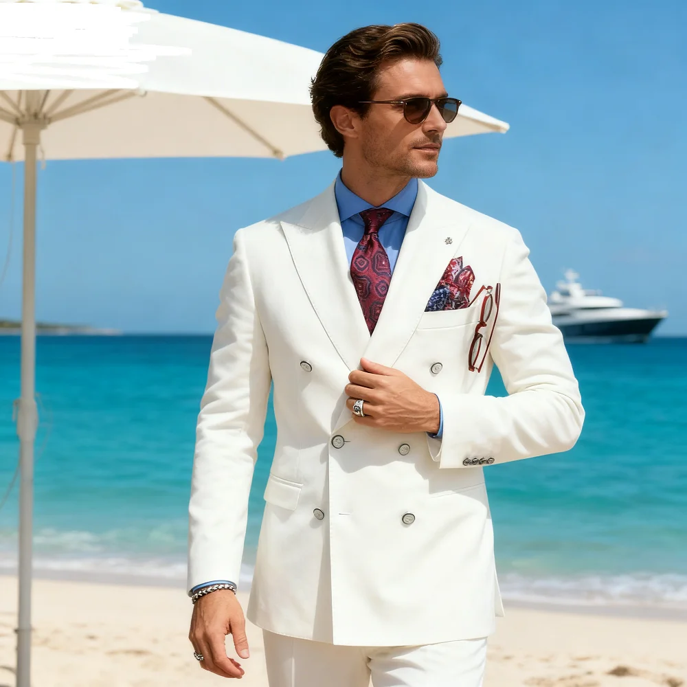 

Men's Monochromatic Blazer with Peak Lapel Double Breasted Dinner Dance Jacket Elegant Slim Fit Tuxedo Coat for Smoking