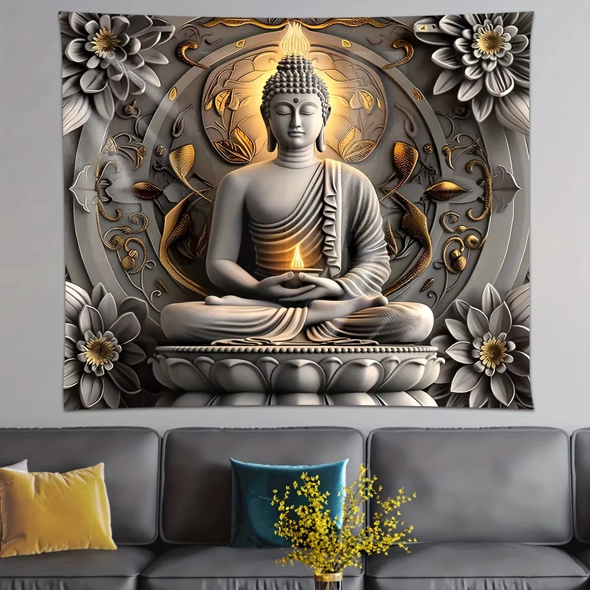Buddha and lotus yoga meditationtapestry withdark lotus pattern is suitable for decorating bedrooms living rooms and dormitories