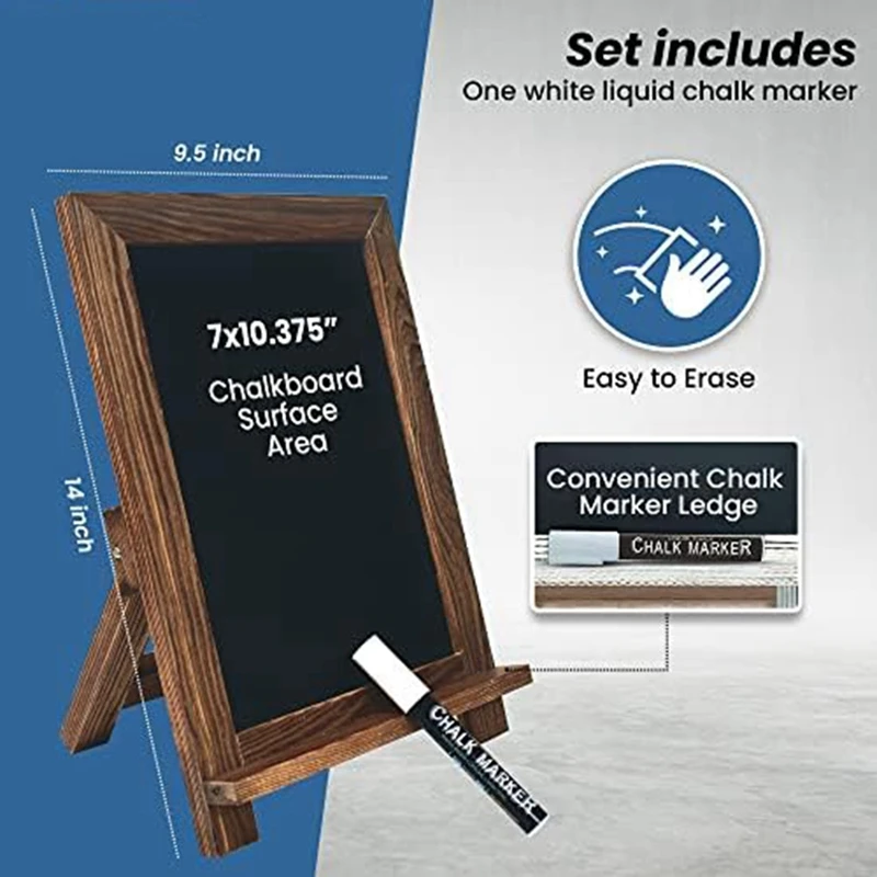 Framed Tabletop Chalkboard Sign, Magnetic Chalkboard, Built-In Ledge And Folding Stand, One White Chalk Marker Included Reusable