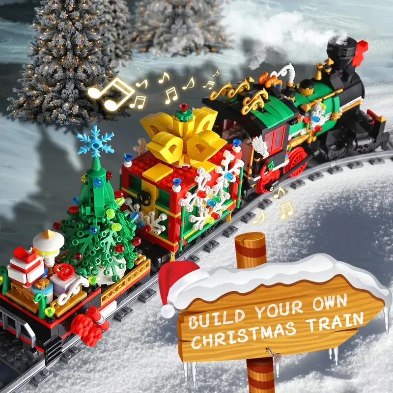 MOULD KING 12012 Magic Train Building Block Set - Remote Control Christmas Train Toy with Light & Music Feature