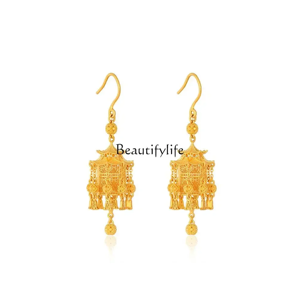 Attic palace lamp ear hook wedding ancient gold court style high-end earrings jewelry