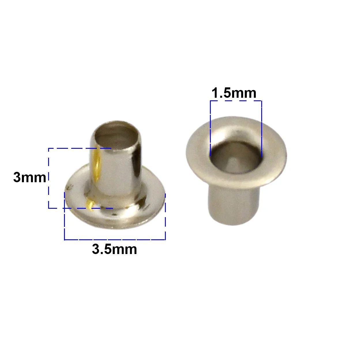 100 juegos de ojal de latón sin arandela, 1,5mm/2mm/2,5mm, ojal de reparación artesanal de cuero, anillo de ojo redondo, zapatos, bolsa, ropa, cinturón de cuero, sombrero