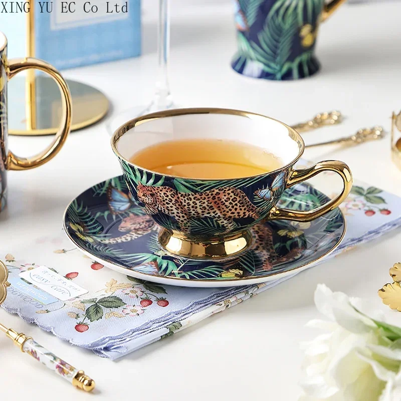 Jungle Animal Cheetah Bone Porcelain Tea Cup, European Luxury Mug Coffee Cup, Family Kitchen, Juice, Water Cup, Wedding Gift