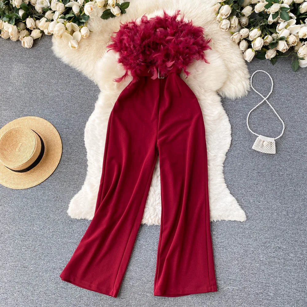 Feathers Jumpsuit Women Summer Loose Casual Y2k Fashion Trousers Romper Jumpsuit Women Ladies Sexy Tube Clothes Bodycon Clothes