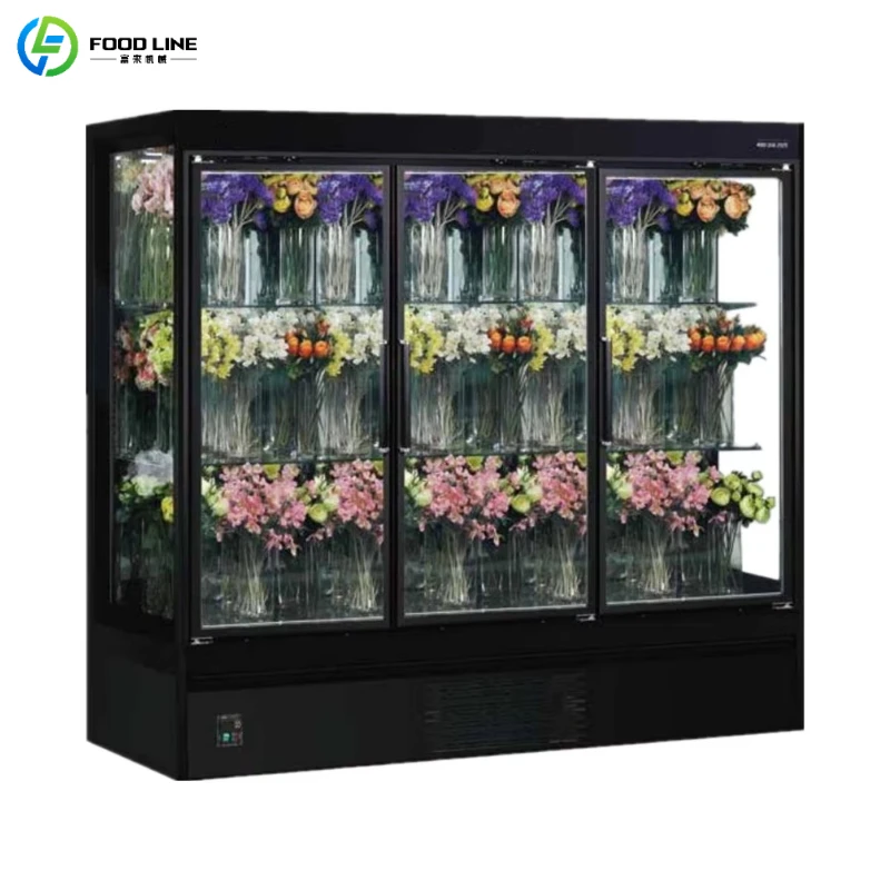 Customized Wholesale Flower Display Cooler MOQ 2 Double Layer Glass Vertical Frost Free LED Light Floral Showcase Flower Cabinet