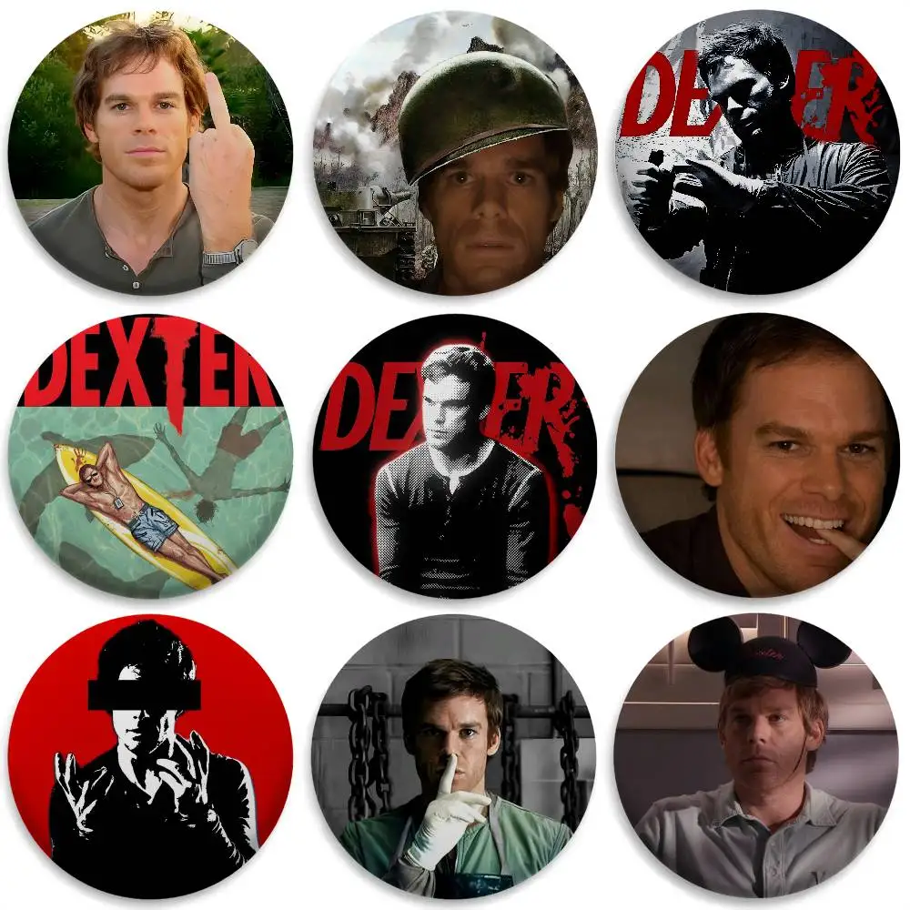 

Dexter Cute Michael C Badges Round Exquisite Badge Brooches Creative Pins For Clothes Hat Backpack Gift Accessories
