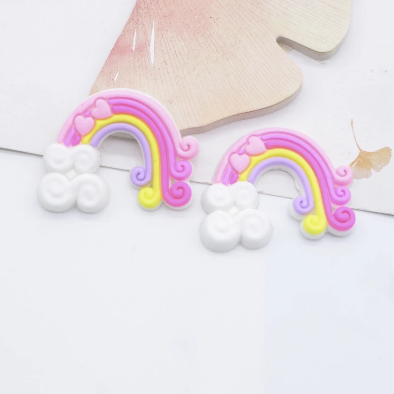 10Pcs 32*26mm Rainbow Flatback Resin Accessories for Jewelry Making DIY Phone Shell Crafts Ornament Headwear Decor Accessories
