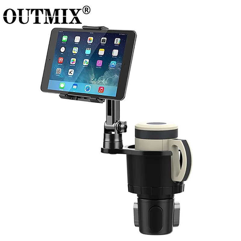 Universal 2 in 1 Car Cup Holder Tablet Automobile Mount Cradle for iPad Pro 12.9 Air 2019 Mini 4 for Samsung tab S7 plus 12.4