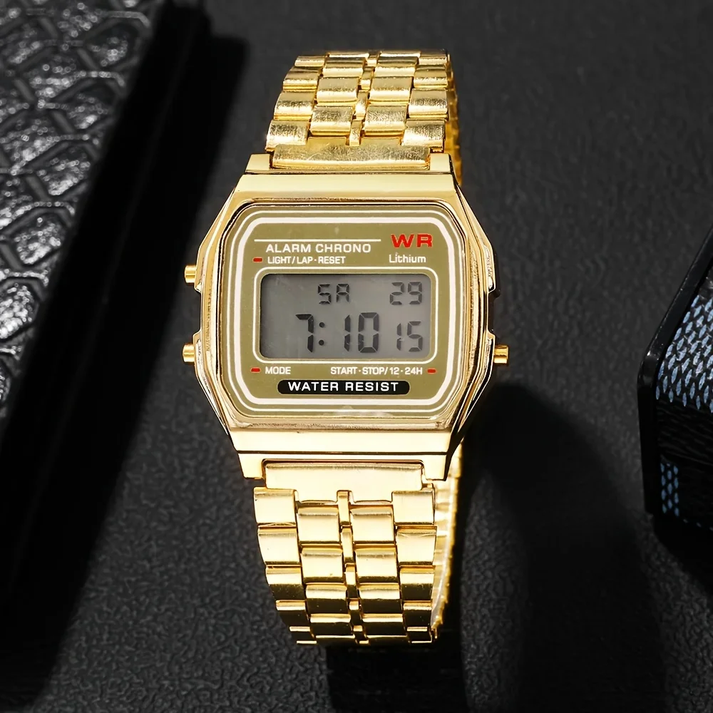 F91W Steel Strap Watches Women Watch Men Business Clock Multifunction LED Digtal Sports Wrist Watch Electronic Clock Electron wi