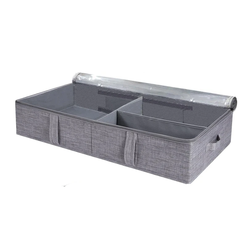 

50L Under Bed Storage Box With Lid, Foldable Linen Storage Box With Sturdy Sidewalls/Bottom And Adjustable Dividers PVC