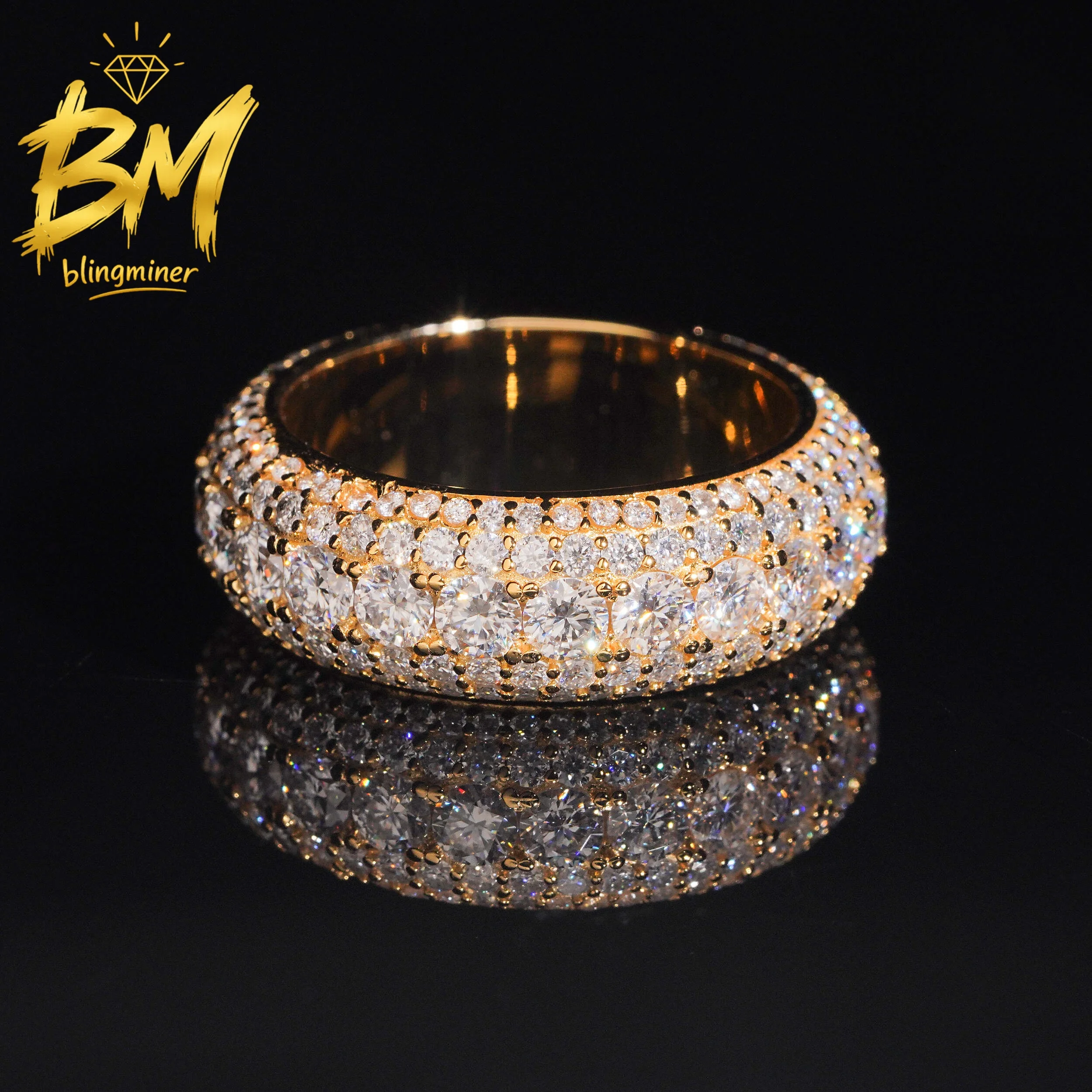 Blingminer 5 Row Eternity  VVS Moissanite Rings For Men Women S925 Silver Finger Jewelry Pass Diamonds Tester GRA Free Shipping