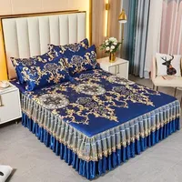 3Pcs Summer Bed Skirt Style Bedspread Lace European Style Three Piece Set Skirt Style Bed Cover Mattress Dust Protection Cover