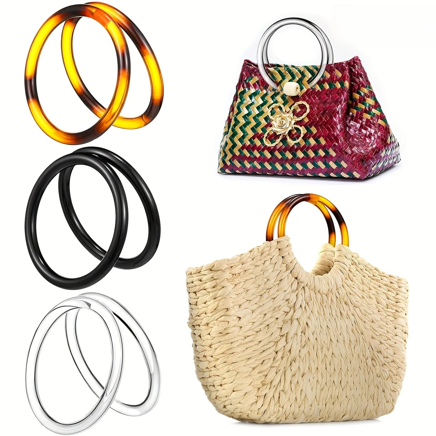 2pcs Round Resin Bag Handles for DIY Handbag Making for Craft and Bag Decoration, DIY Wallet Making