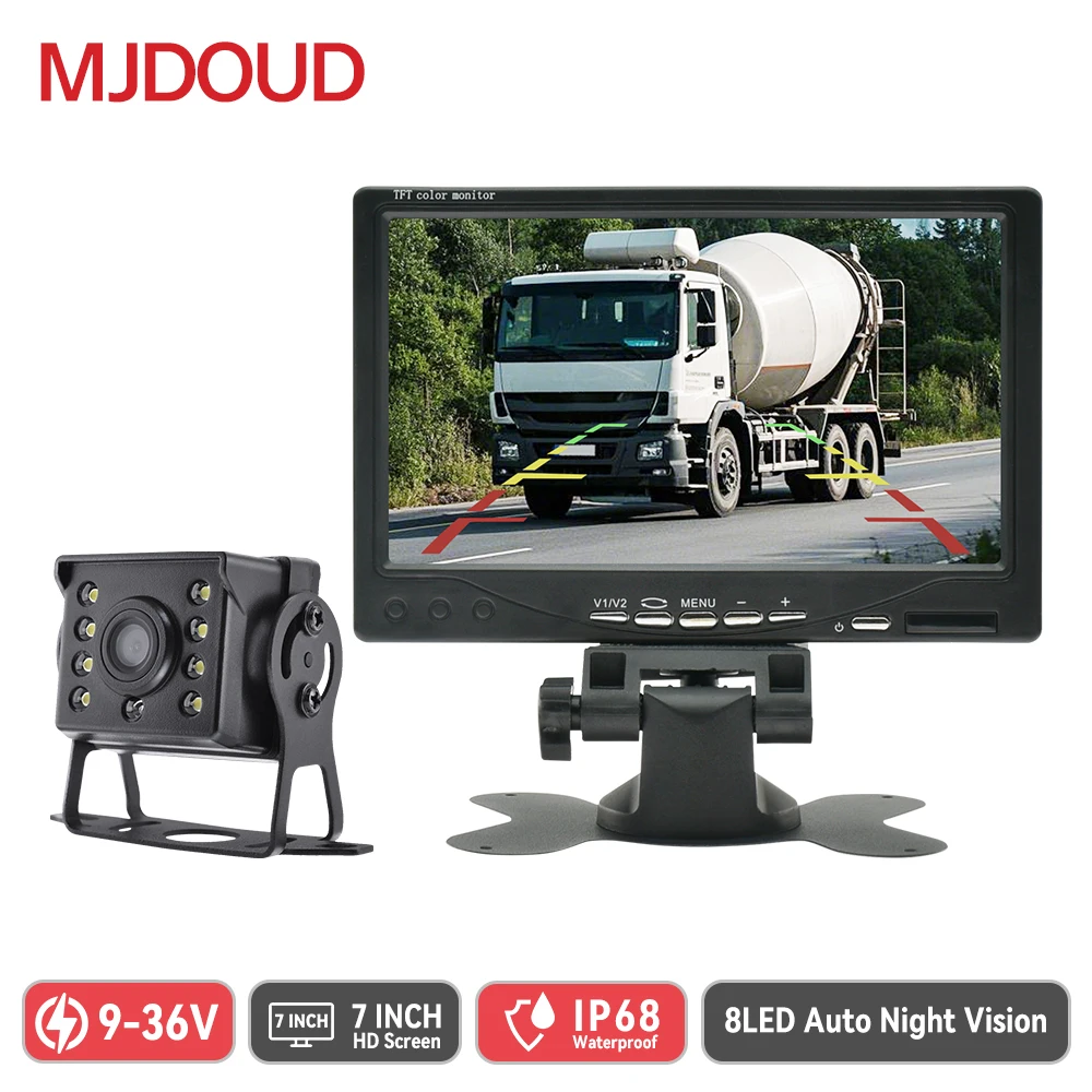 

MJDOUD Car Reversing Camera With 7" Monitor for Truck Parking Waterproof Night Vision Rear View Camera Screen Easy Installation
