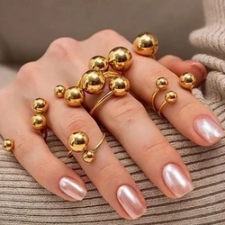 Punk Chunky Ball Rings For Women Men Gold Color Stainless Steel Anxiety Beads Ring Trendy Jewelry Finger Accessories Gift BFF