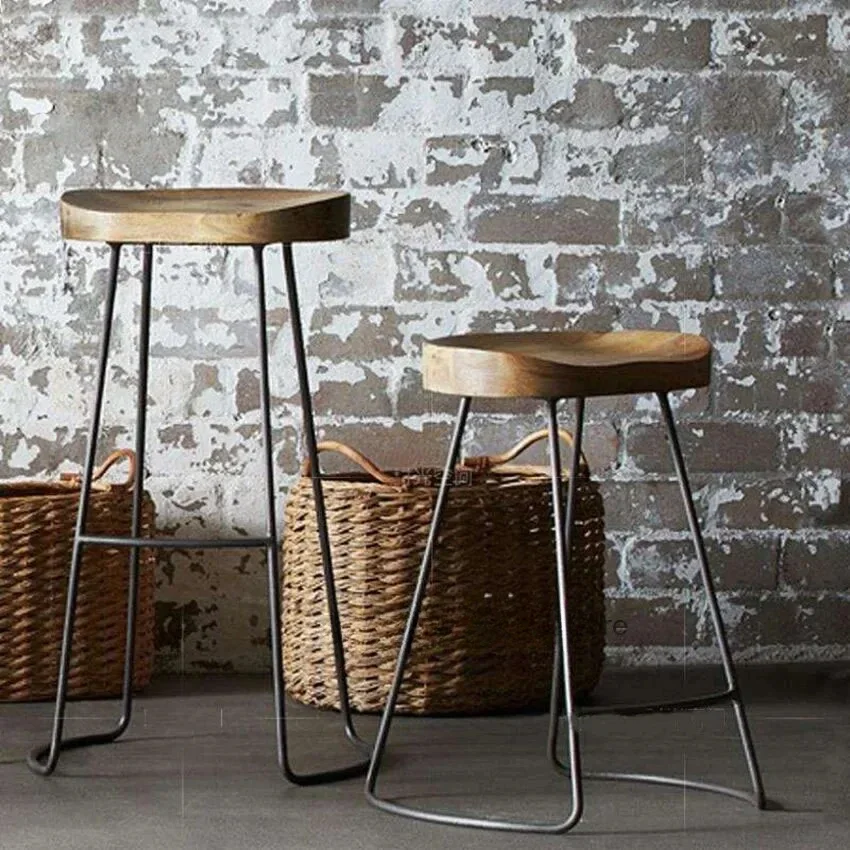 

Nordic Post Iron Foot Stool Practical Solid Wood Surface Bar House Creative High Coffee Chair