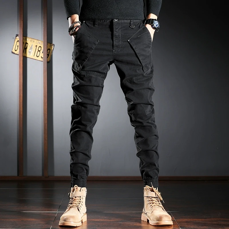 

Bla Casual Men's Workwear Pants Autumn Season Elastic Waist Cargo Trousers Cotton Polyester Blend Youth Faion Sle