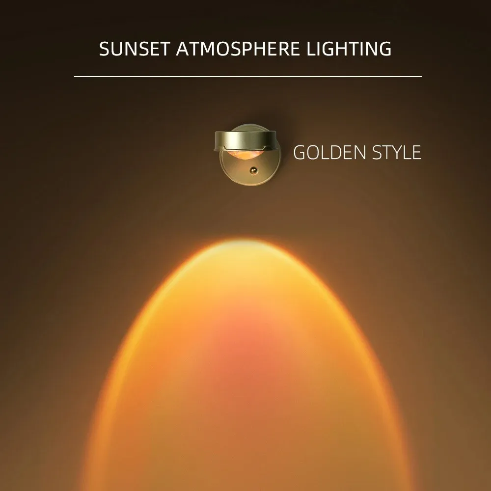 LED Rechargeable Magnetic Sunset Projection Wall Light No Wiring No Punching Hole Rotatable Touch Dimming Sunset Ambient Light