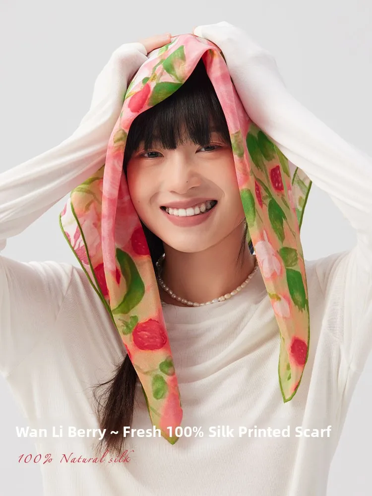 

Lagur Original Silk Scarf Floral Print Thin Style for Women Spring Autumn Season Gift Box Oil Painting Style
