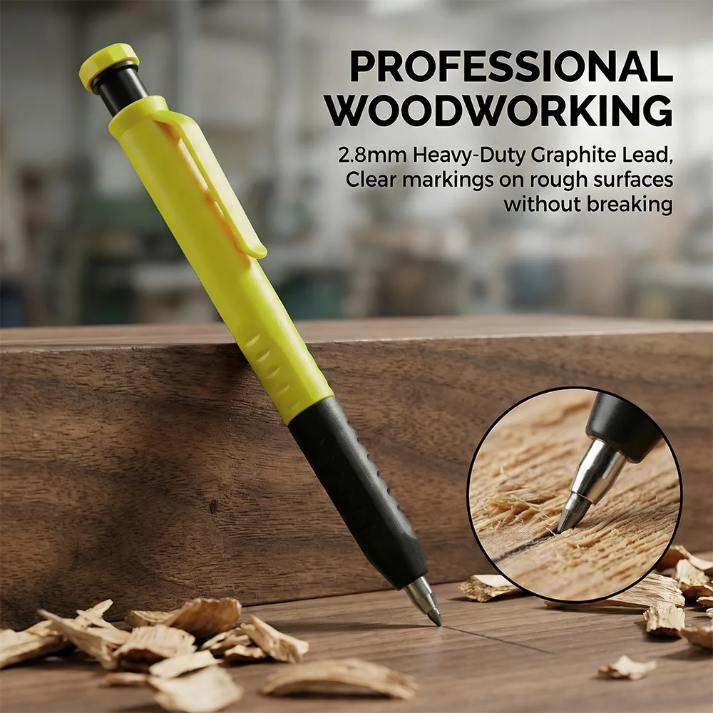 2.8mm Lead Tip Carpenter Pencil Ergonomic Grip Built-in Sharpener