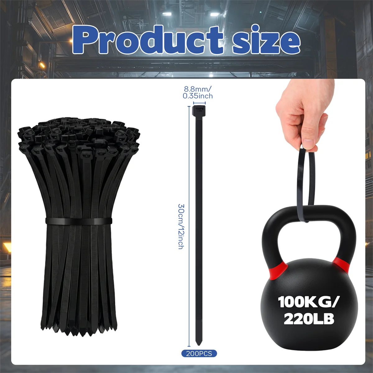 800pcs Heavy Duty Cable Ties 220lbs UV Resistant Black Nylon Zip Ties Assorted Sizes 8 12 18 24 Inch Wide Plastic Cable Straps
